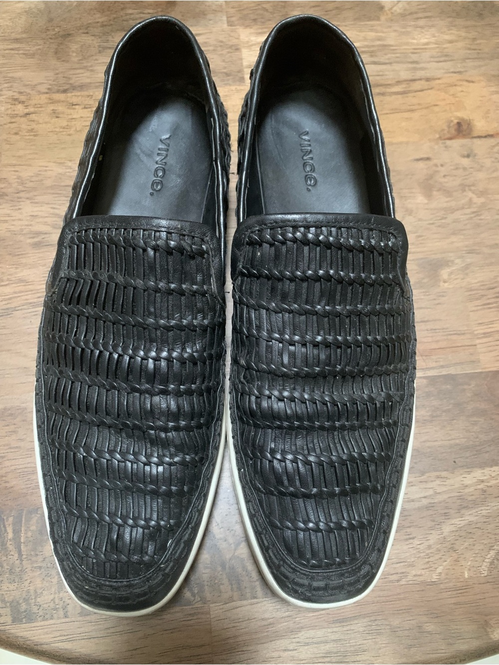 Vince - Black Leather Woven platform shoes